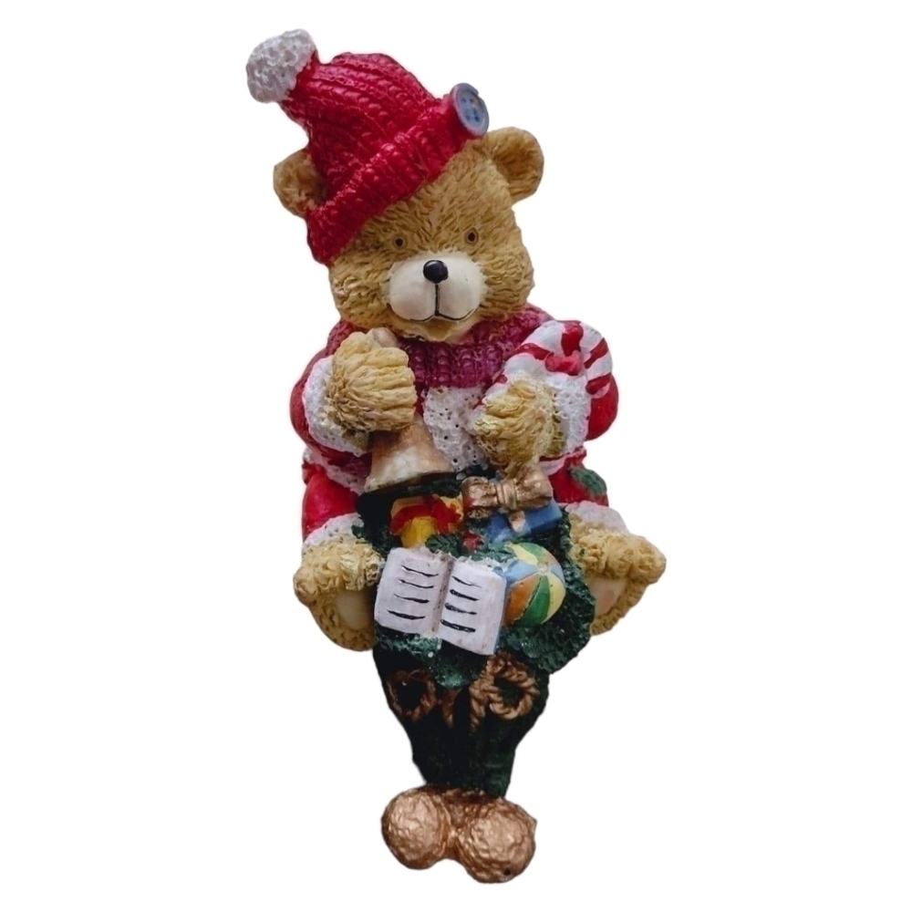 VINTAGE 6" Santa Teddy Stocking Holder Christmas.  F​​